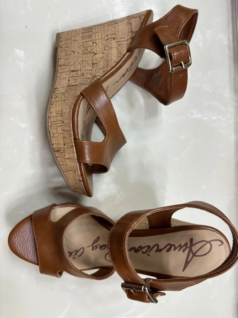 Brown Leather Cork Wedge Sandals - Picture 1 of 8